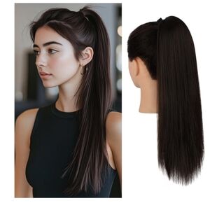 20" Dark Brown Synthetic Ponytail Extension – Clip-In Wrap-Around Free GWP